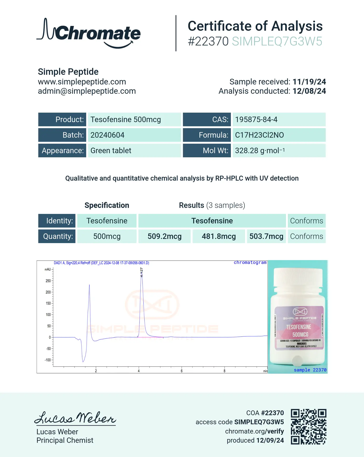 Tesofensine by Simple Peptide, photo 6