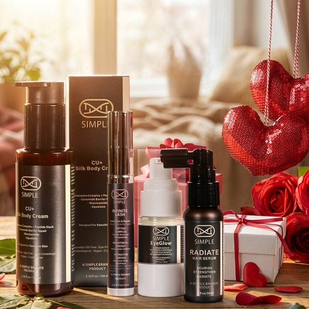 Cosmetic Bundle with four peptide skin, lash, eye and hair formulas by Simple Peptide