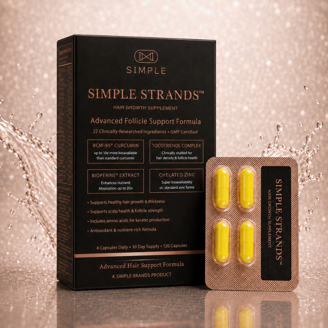 Simple Strands supplement capsules bottle by Simple Peptide